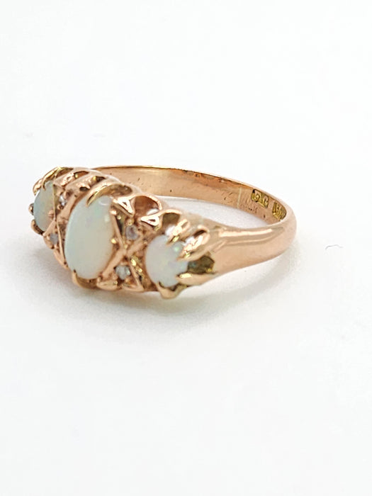 1756 Antique: 9ct Rose Gold Opal & Diamond Five-Stone Ring — From 1912
