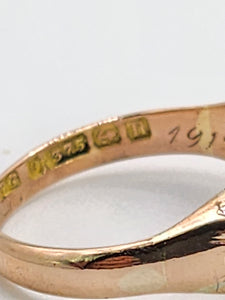 1756: Antique: 9ct Rose Gold Vivid White Opals Diamonds Boat Ring- From 1912