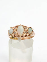 Load image into Gallery viewer, 1756: Antique: 9ct Rose Gold Vivid White Opals Diamonds Boat Ring- From 1912
