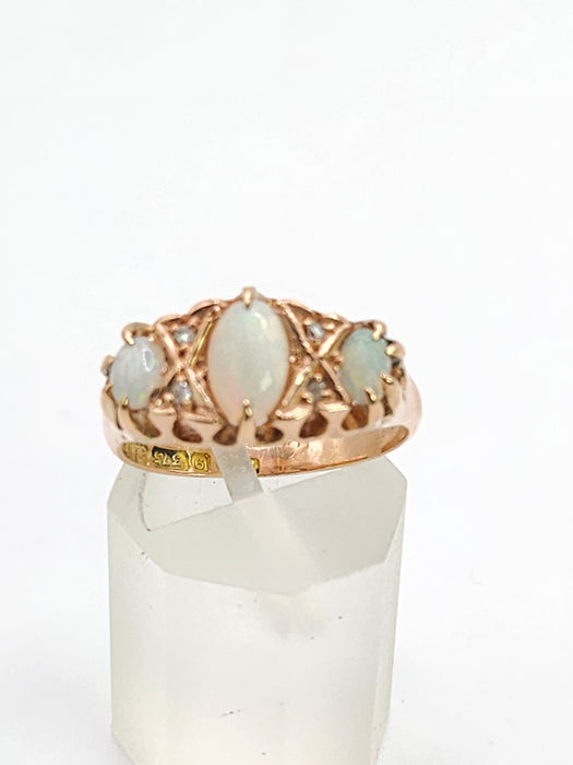 1756 Antique: 9ct Rose Gold Opal & Diamond Five-Stone Ring — From 1912