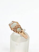 Load image into Gallery viewer, 1756: Antique: 9ct Rose Gold Vivid White Opals Diamonds Boat Ring- From 1912
