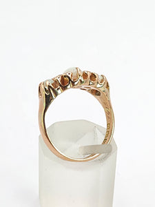 1756: Antique: 9ct Rose Gold Vivid White Opals Diamonds Boat Ring- From 1912