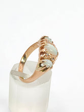 Load image into Gallery viewer, 1756: Antique: 9ct Rose Gold Vivid White Opals Diamonds Boat Ring- From 1912
