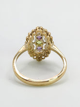 Load image into Gallery viewer, 0662: Vintage: 9ct Gold Amethyst, Peridot, Pearls Suffragette Homage  Ring
