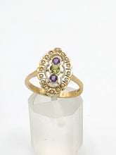 Load image into Gallery viewer, 0662: Vintage: 9ct Gold Amethyst, Peridot, Pearls Suffragette Homage  Ring
