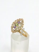 Load image into Gallery viewer, 0662: Vintage: 9ct Gold Amethyst, Peridot, Pearls Suffragette Homage  Ring
