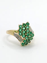 Load image into Gallery viewer, 1789: Vintage: 9ct Gold Emeralds Diamonds Cocktail Ring- Thrilling
