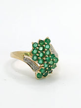 Load image into Gallery viewer, 1789: Vintage: 9ct Gold Emeralds Diamonds Cocktail Ring- Thrilling
