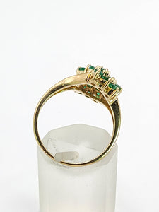 1789: Vintage: 9ct Gold Emeralds Diamonds Cocktail Ring- Thrilling