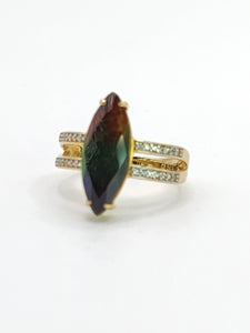 1791: Vintage: 9ct Gold Tri-Coloured & Glacier White Topaz Cocktail Ring- a beauty