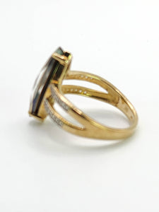 1791: Vintage: 9ct Gold Tri-Coloured & Glacier White Topaz Cocktail Ring- a beauty