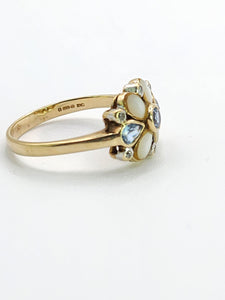 1797: Vintage: 9ct Gold Moonstones, Sapphires, Blue Spinels Cocktail Ring- Splendid