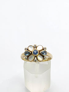 1797: Vintage: 9ct Gold Moonstones, Sapphires, Blue Spinels Cocktail Ring- Splendid