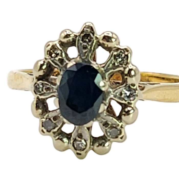 1798 Vintage: 9ct Yellow Gold Sapphire & Diamond Daisy Cluster Ring — From 1972