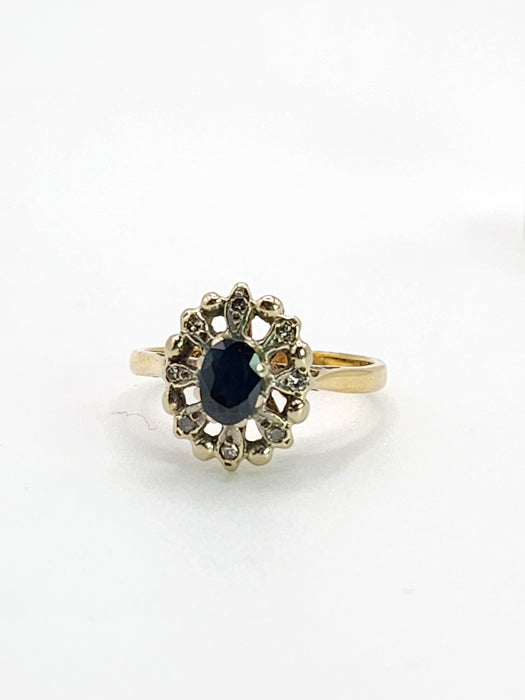 1798 Vintage: 9ct Yellow Gold Sapphire & Diamond Daisy Cluster Ring — From 1972