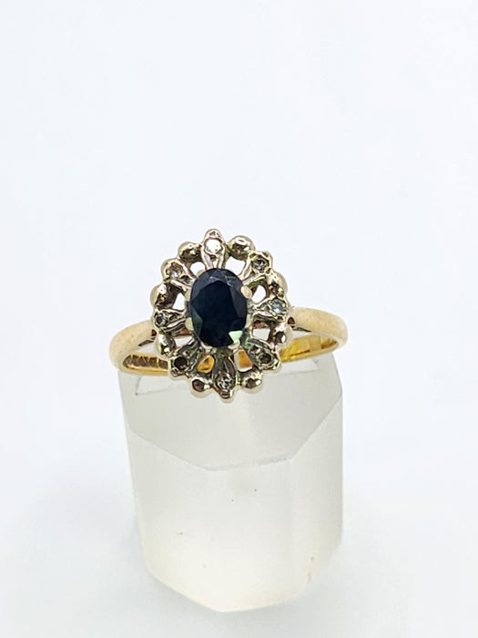 1798 Vintage: 9ct Yellow Gold Sapphire & Diamond Daisy Cluster Ring — From 1972