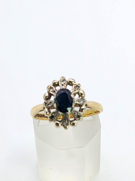 1798 Vintage: 9ct Yellow Gold Sapphire & Diamond Daisy Cluster Ring — From 1972