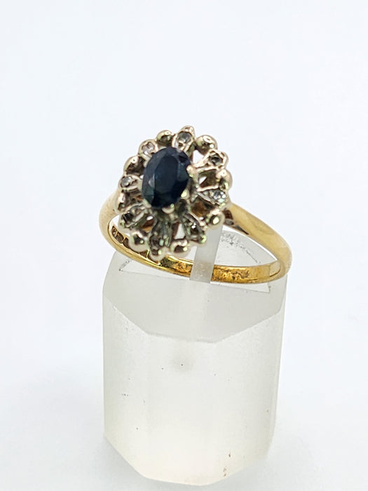 1798 Vintage: 9ct Yellow Gold Sapphire & Diamond Daisy Cluster Ring — From 1972