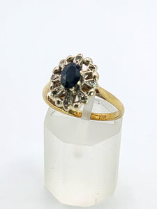 1798: Vintage: 9ct Gold Blue Sapphire Diamonds Cluster Ring- very fine example
