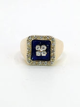 Load image into Gallery viewer, 1620: Vintage; 18ct Gold Blue Enamel Diamonds Art Deco Style Signet Ring- Heavy, sparkling statement piece.
