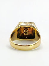 Load image into Gallery viewer, 1620: Vintage; 18ct Gold Blue Enamel Diamonds Art Deco Style Signet Ring- Heavy, sparkling statement piece.
