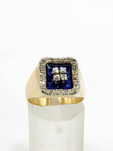 Load image into Gallery viewer, 1620: Vintage; 18ct Gold Blue Enamel Diamonds Art Deco Style Signet Ring- Heavy, sparkling statement piece.
