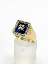 Load image into Gallery viewer, 1620: Vintage; 18ct Gold Blue Enamel Diamonds Art Deco Style Signet Ring- Heavy, sparkling statement piece.
