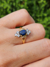 Cargar imagen en el visor de la galería, 1450: Vintage Old: 18ct Gold French Blue Sapphire 16 Diamonds Marquise Set Ring- Ooh La La!
