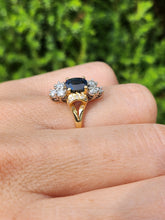 Cargar imagen en el visor de la galería, 1450: Vintage Old: 18ct Gold French Blue Sapphire 16 Diamonds Marquise Set Ring- Ooh La La!
