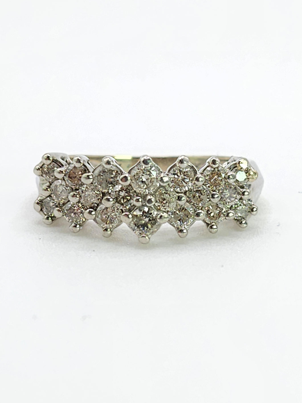 0781: Vintage: 14ct White Gold Diamonds (1c carat) Tiered Ring- natural. sparkling beauty