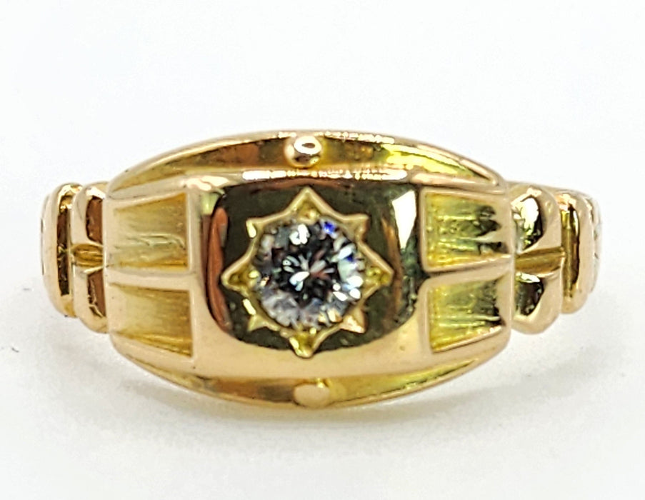 6497 Vintage: 18ct Yellow Gold 0.17ct Diamond Star Set Signet Ring