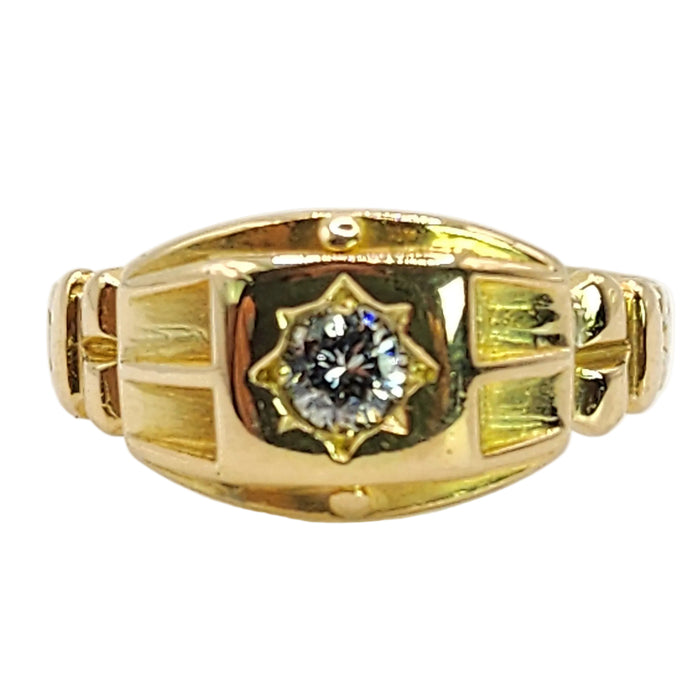 6497 Vintage: 18ct Yellow Gold 0.17ct Diamond Star Set Signet Ring