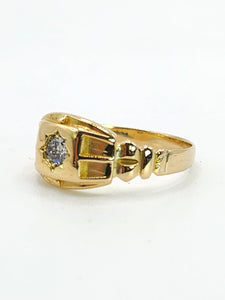 0836: Vintage: 18ct Gold Signet Modern Brilliant Cut Diamond Solitaire Ring- Natural , sparkling symmetry