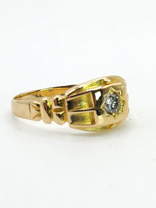 0836: Vintage: 18ct Gold Signet Modern Brilliant Cut Diamond Solitaire Ring- Natural , sparkling symmetry