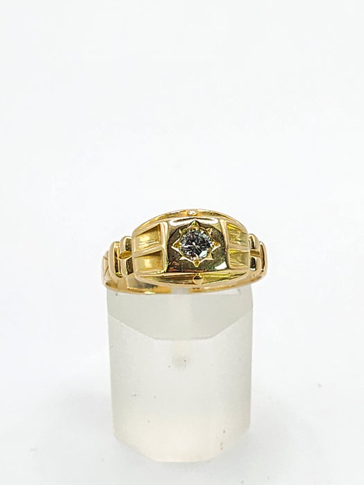 6497 Vintage: 18ct Yellow Gold 0.17ct Diamond Star Set Signet Ring
