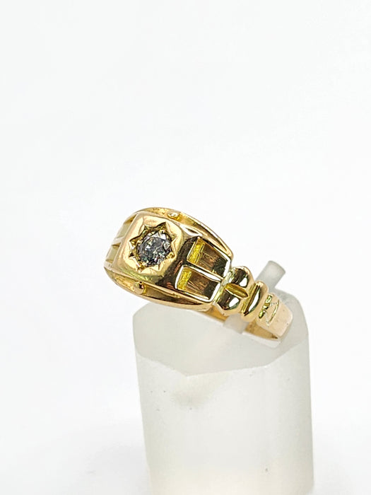 6497 Vintage: 18ct Yellow Gold 0.17ct Diamond Star Set Signet Ring