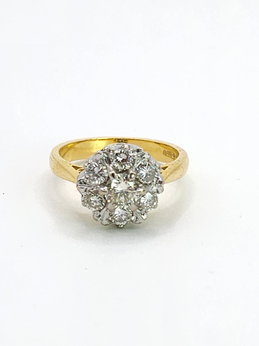 1697:Vintage: 18ct Gold VS Clarity Natural Diamonds (0.91ct) Flowerhead Ring- very special
