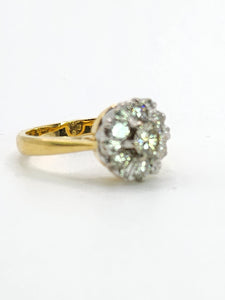 1697:Vintage: 18ct Gold VS Clarity Natural Diamonds (0.91ct) Flowerhead Ring- very special