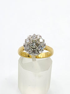 1697:Vintage: 18ct Gold VS Clarity Natural Diamonds (0.91ct) Flowerhead Ring- very special