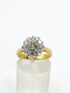 1697:Vintage: 18ct Gold VS Clarity Natural Diamonds (0.91ct) Flowerhead Ring- very special