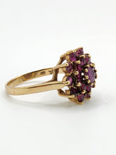 Load image into Gallery viewer, 1836: Vintage; 9ct Gold 21 Rubies Flower Head Cocktail Ring- From 1979
