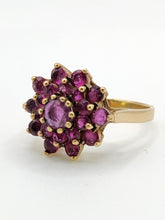 Load image into Gallery viewer, 1836: Vintage; 9ct Gold 21 Rubies Flower Head Cocktail Ring- From 1979
