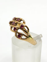 Load image into Gallery viewer, 1840: Vintage: 9ct Gold Lattice Work 7 Rubies Dress Ring- Lovely symmetry
