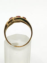 Load image into Gallery viewer, 1840: Vintage: 9ct Gold Lattice Work 7 Rubies Dress Ring- Lovely symmetry
