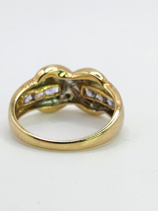 Vintage: 9ct Yellow Gold Tanzanite & Diamond Crossover Cocktail Ring