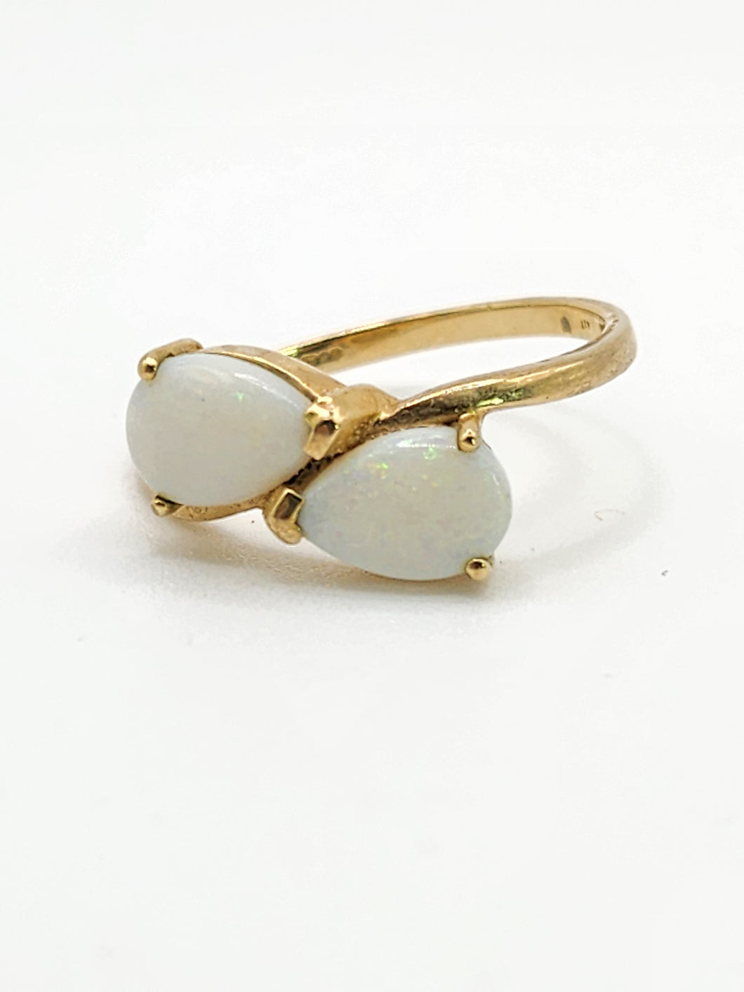 1852: Vintage; 9ct Gold White Opals Cross-Over Stacker Ring- Symbolic beauty