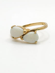 1852: Vintage; 9ct Gold White Opals Cross-Over Stacker Ring- Symbolic beauty