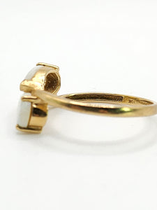 1852: Vintage; 9ct Gold White Opals Cross-Over Stacker Ring- Symbolic beauty