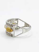 Load image into Gallery viewer, 1859: Vintage; 9ct Gold Yellow and White Diamonds Openwork Ring- 52 natural sparkling diamonds

