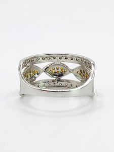 1859: Vintage; 9ct Gold Yellow and White Diamonds Openwork Ring- 52 natural sparkling diamonds